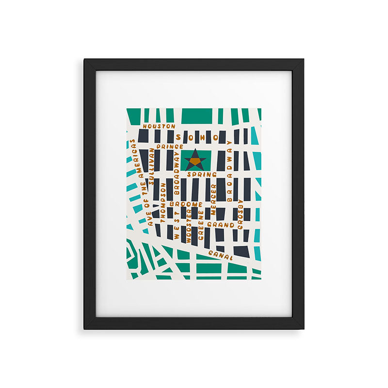 SOHO MAP NYC GREEN Framed Art Print Gallery Image 4