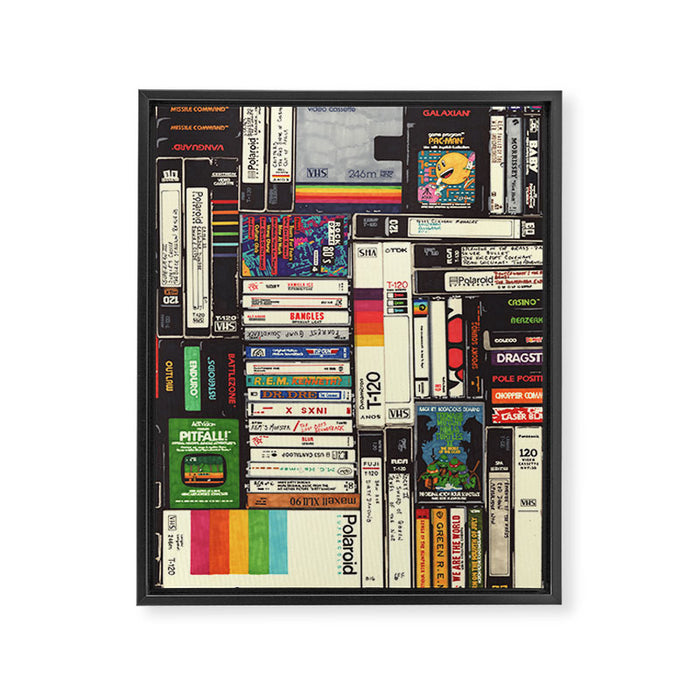 Cassettes, VHS and Video Games Framed Canvas Print Gallery Image 1