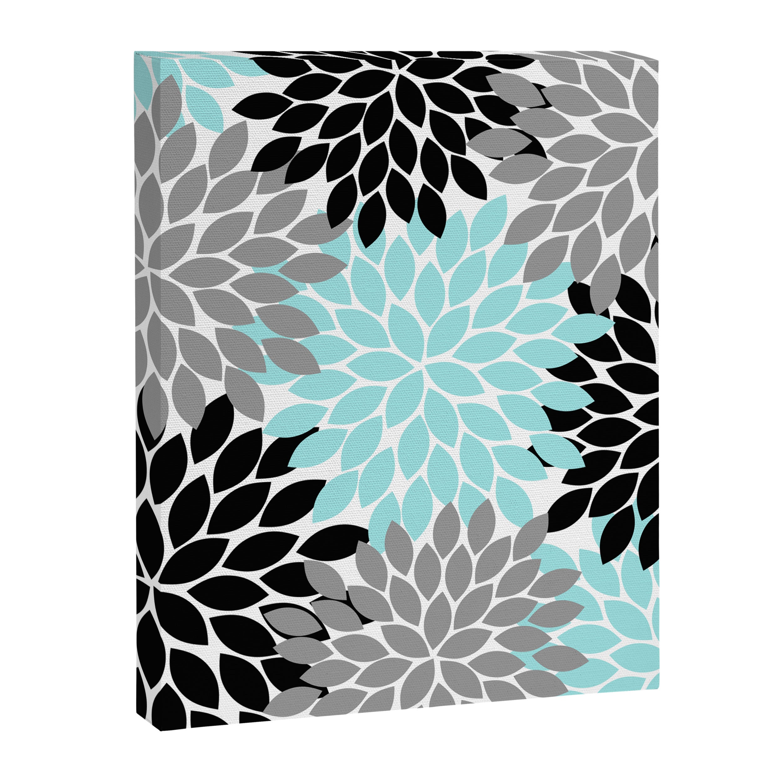 Aqua Black Gray Flower Burst Floral Pattern Canvas Print Gallery Image 8