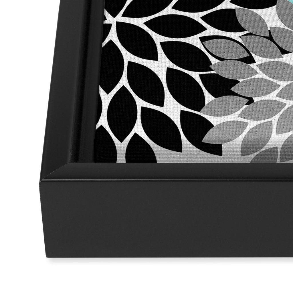 Aqua Black Gray Flower Burst Floral Pattern Framed Canvas Print Gallery Image 3