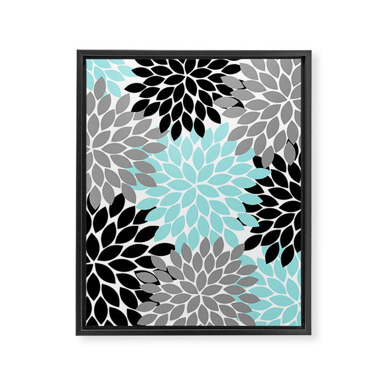 Aqua Black Gray Flower Burst Floral Pattern Framed Canvas Print Gallery Image 8