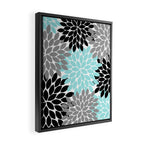 Aqua Black Gray Flower Burst Floral Pattern Framed Canvas Print Gallery Image 2