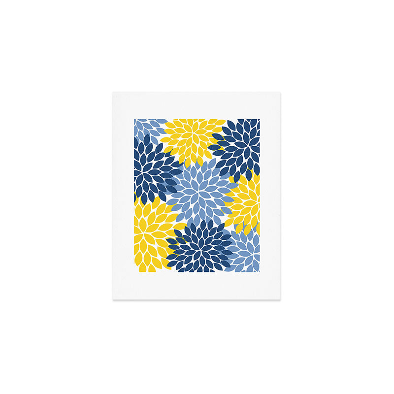 Blue Yellow Flower Burst Floral Pattern Art Print Gallery Image 1