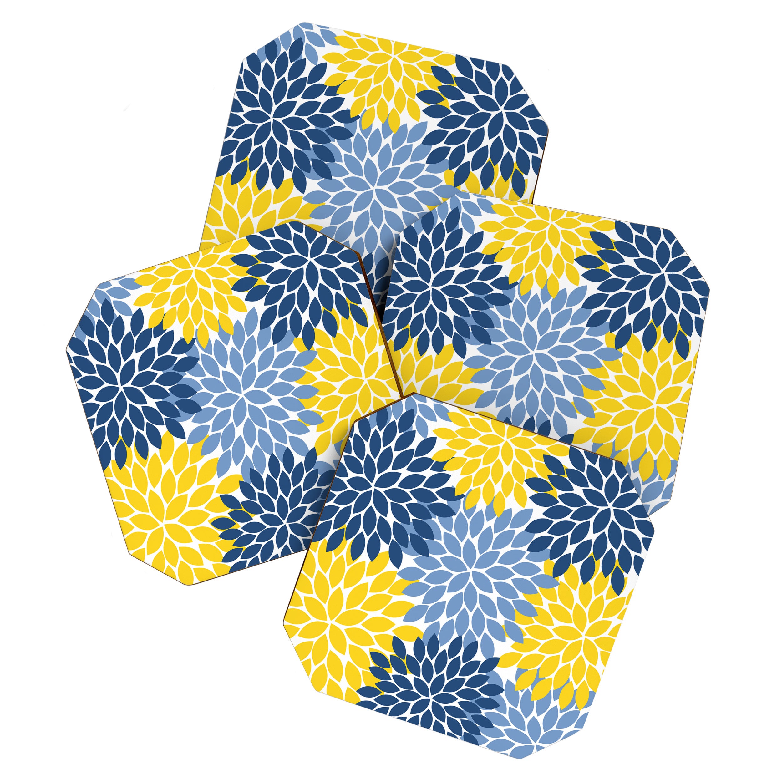 Blue Yellow Flower Burst Floral Pattern Coaster Gallery Image 1