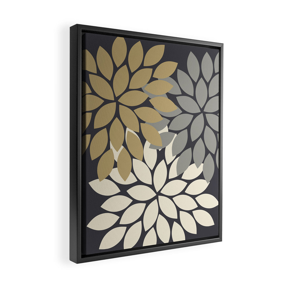 Bold Colorful Gold Ivory Charcoal Grey Dahlia Flower Burst Petals Framed Canvas Print Gallery Image 2