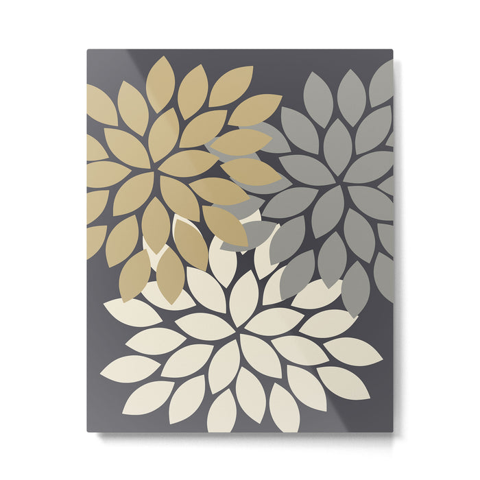 Bold Colorful Gold Ivory Charcoal Grey Dahlia Flower Burst Petals Metal Print Gallery Image 1