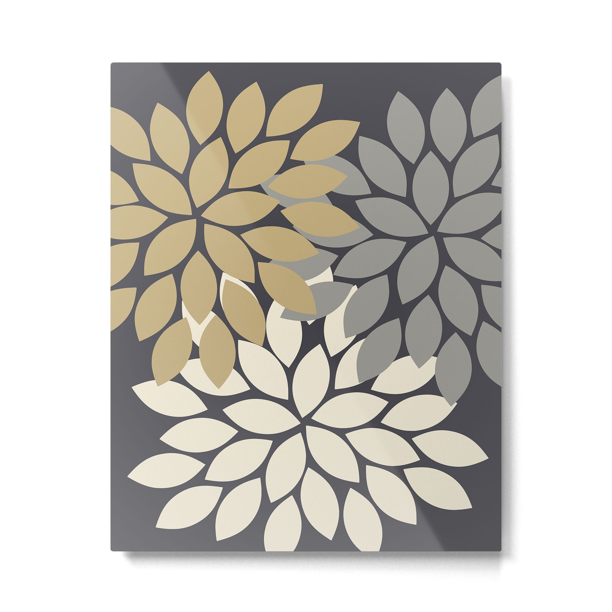 Bold Colorful Gold Ivory Charcoal Grey Dahlia Flower Burst Petals Metal Print Gallery Image 6