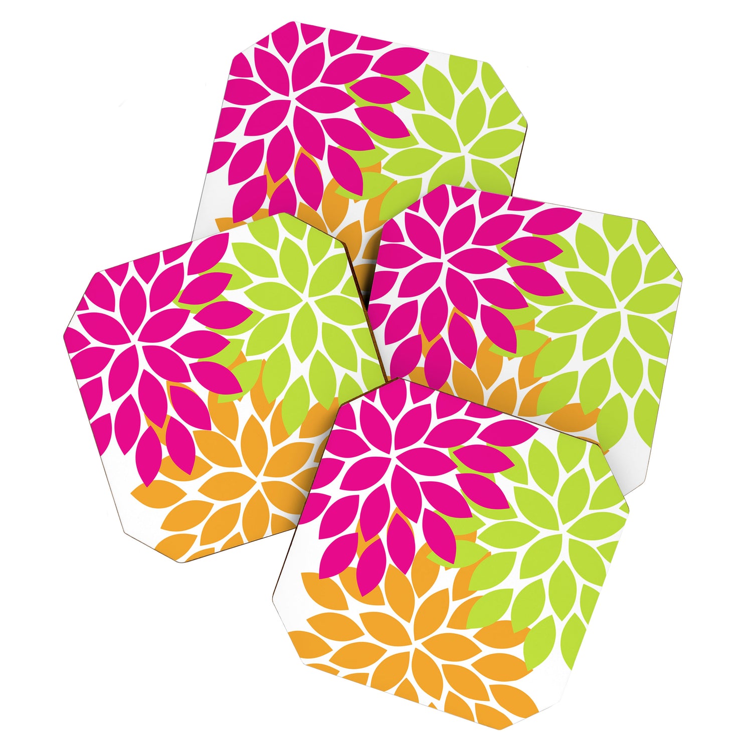 Bold Colorful Hot Pink Lime Orange Dahlia Flower Burst Petals Coaster Gallery Image 1