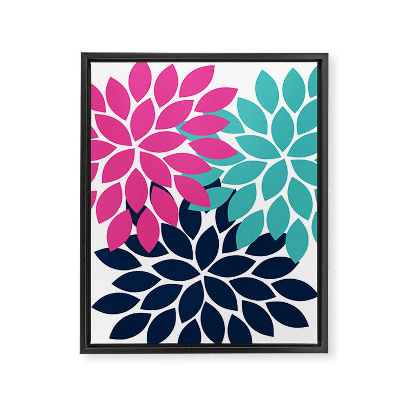 Bold Colorful Hot Pink Turquoise Navy Dahlia Flower Burst Petals Framed Canvas Print Gallery Image 8