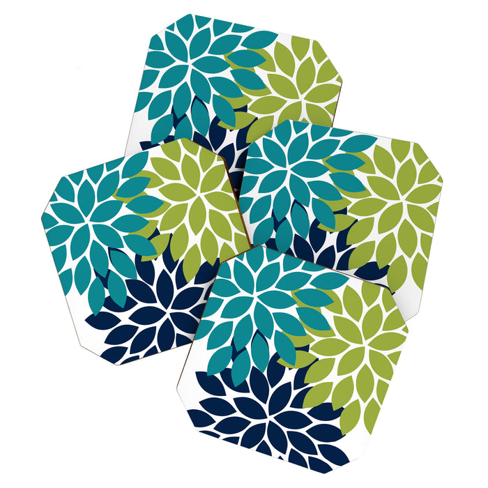 Bold Colorful Teal Green Navy Dahlia Flower Burst Petals Coaster Gallery Image 1