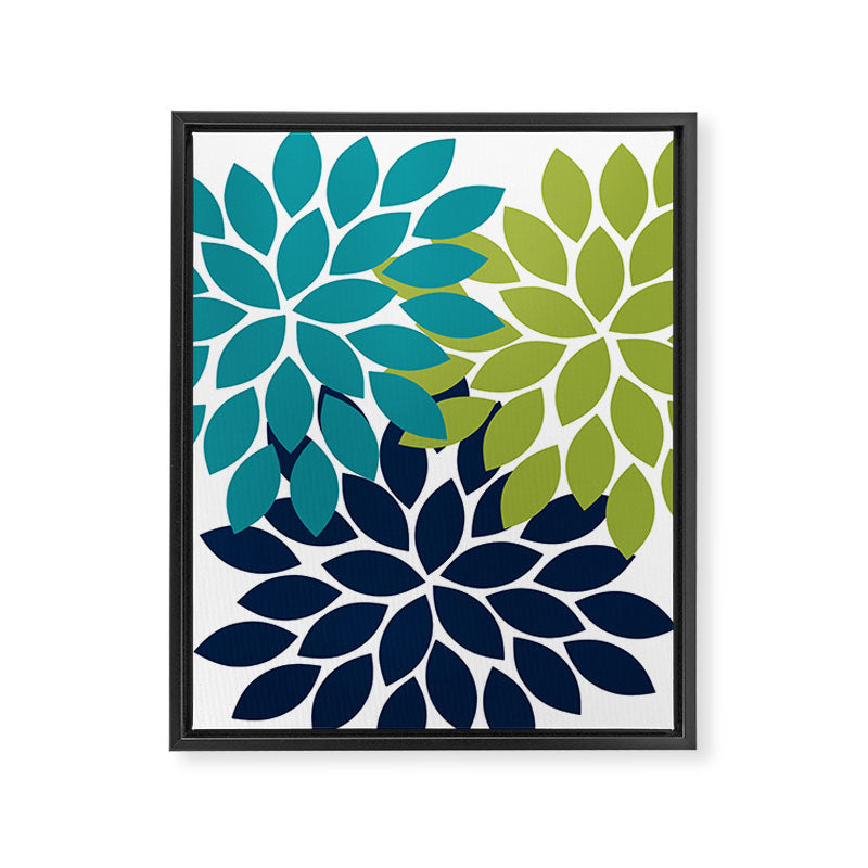 Bold Colorful Teal Green Navy Dahlia Flower Burst Petals Framed Canvas Print Gallery Image 8