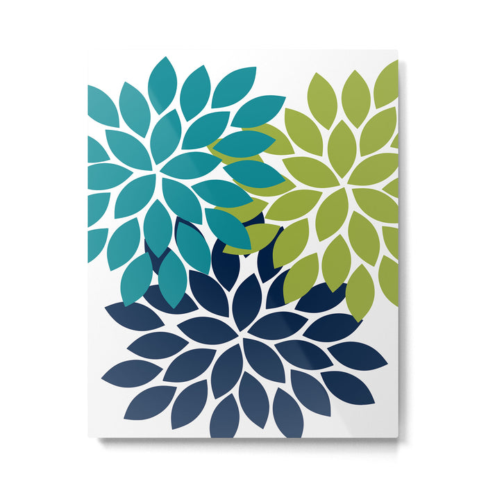 Bold Colorful Teal Green Navy Dahlia Flower Burst Petals Metal Print Gallery Image 1