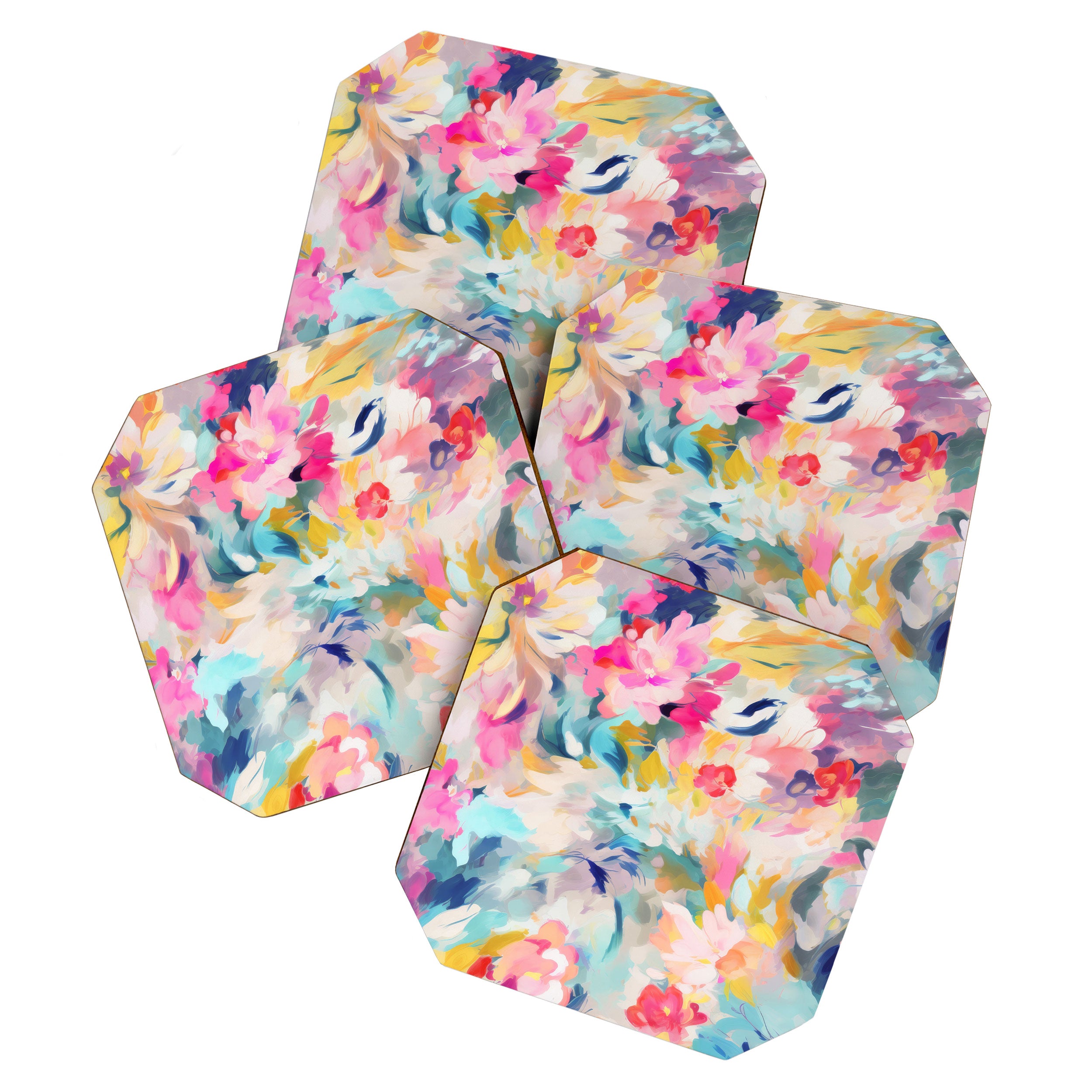 Colorful Abstract Design Rainbow Bold Bright Flowers Coaster Gallery Image 1