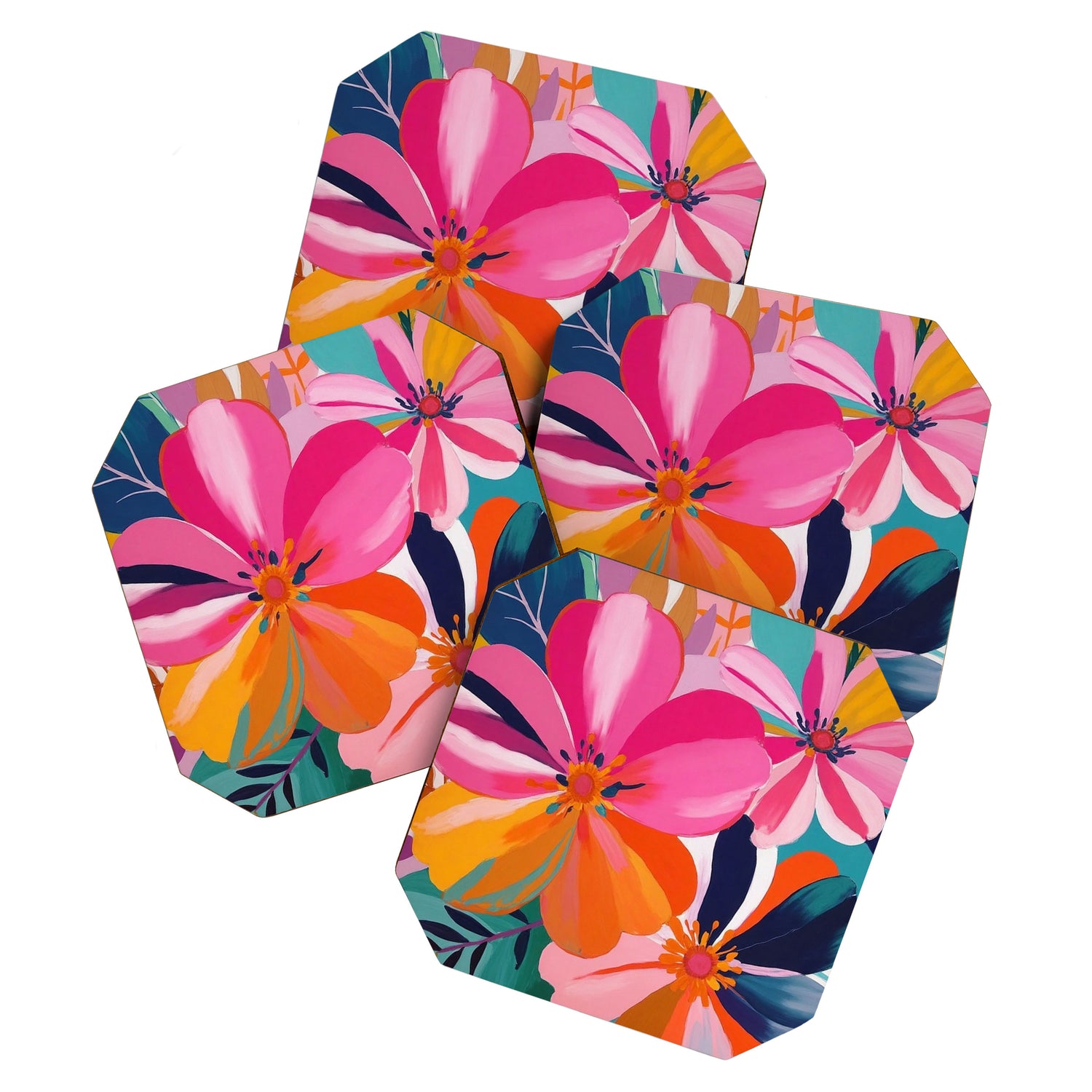 Colorful Flowers Multicolor Floral Coaster Gallery Image 1