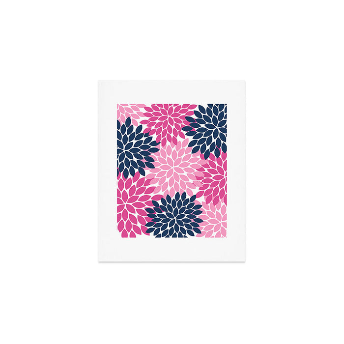 Flower Burst Petals Navy Pink Art Print Gallery Image 1