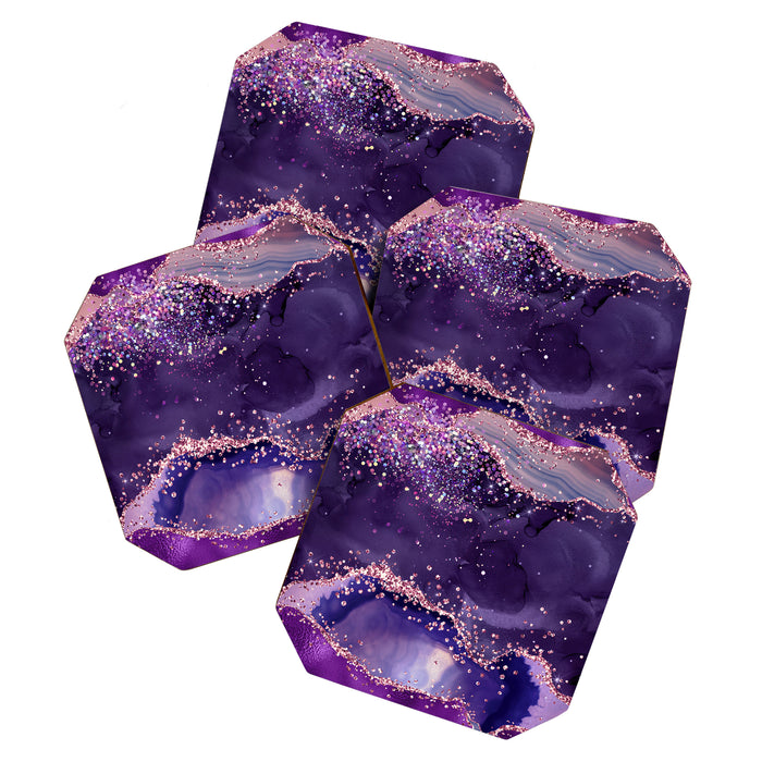 Glitter Agate Purple Pink Indigo Geode Marble Pattern Coaster Gallery Image 1