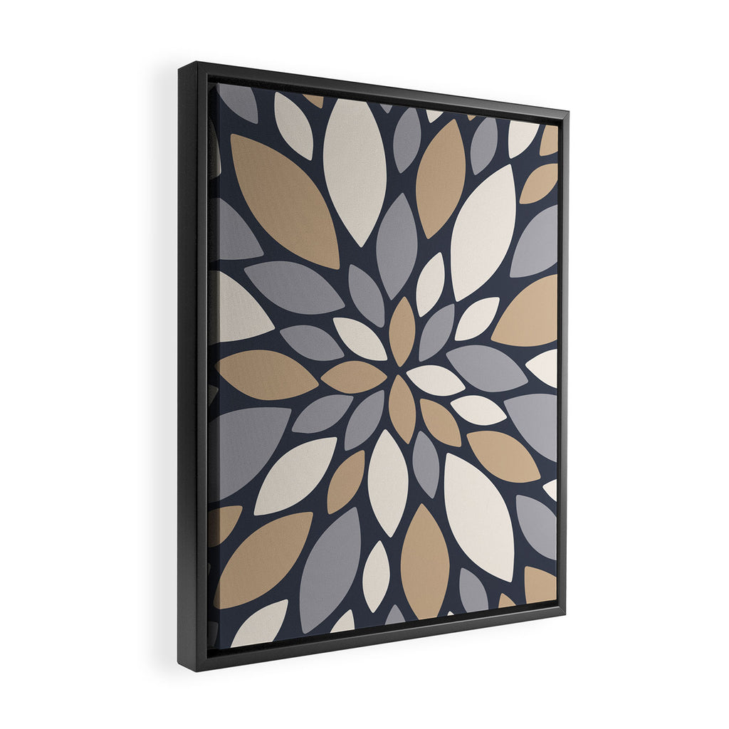 Gray Beige Flower Burst Petals Framed Canvas Print Gallery Image 2