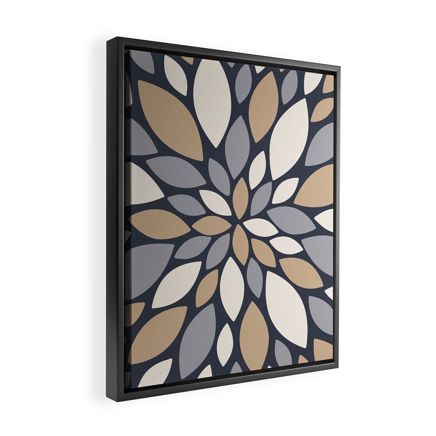 Gray Beige Flower Burst Petals Framed Canvas Print Gallery Image 2