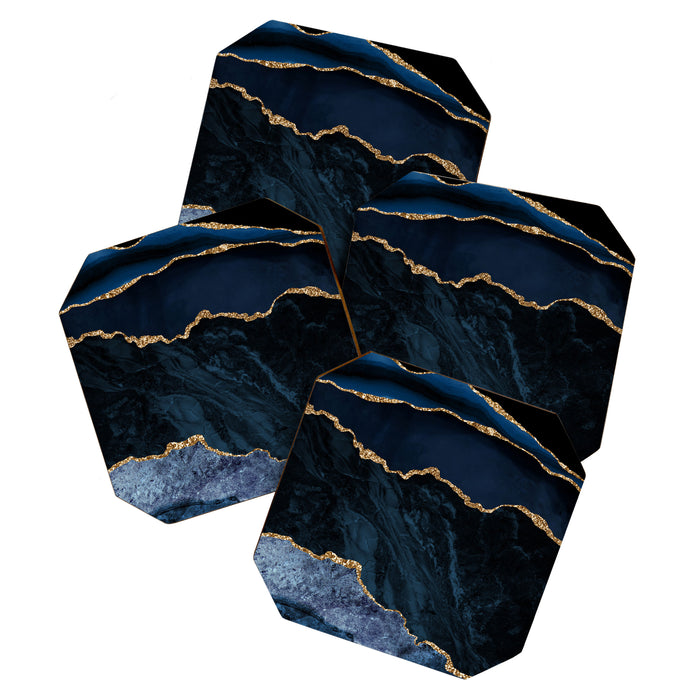 Navy Blue Gold Agate Geode Stone Jewel Pattern Coaster Gallery Image 1