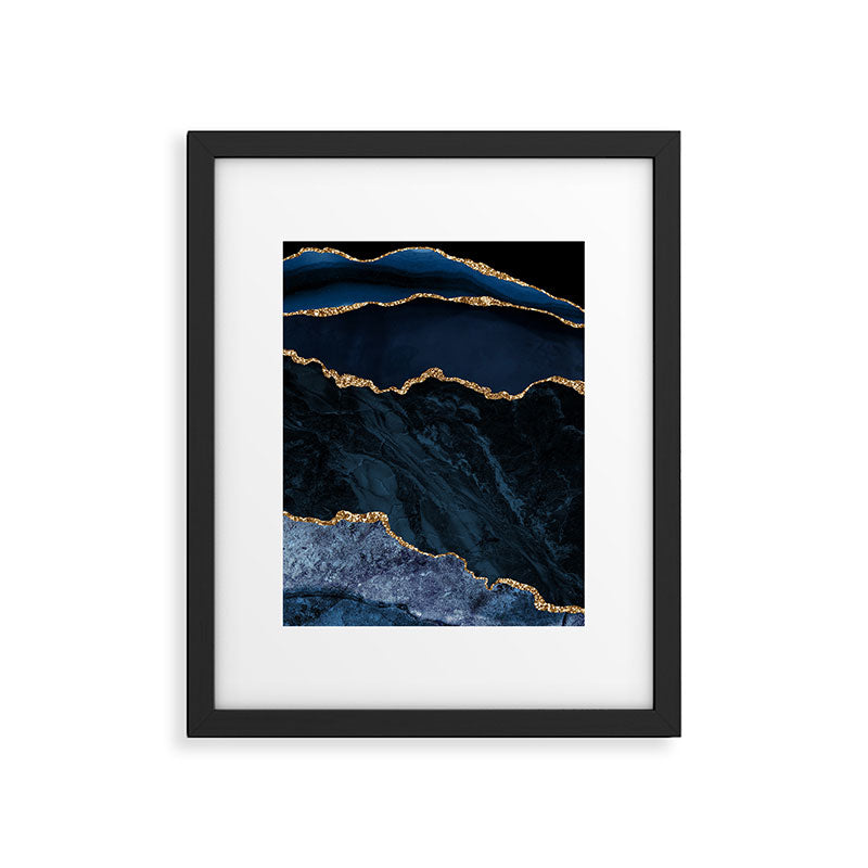 Navy Blue Gold Agate Geode Stone Jewel Pattern Framed Art Print Gallery Image 6