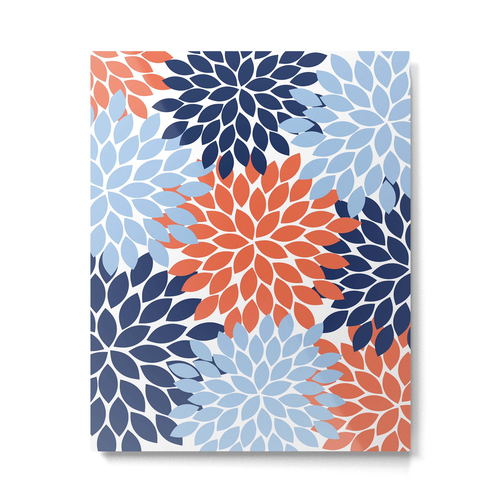 Navy Blue Orange Flower Burst Floral Pattern Dahlia Flower Petals Metal Print Gallery Image 6