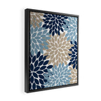 Navy Blue Tan Beige Flower Burst, Flower Petals, Floral Pattern Framed Canvas Print Gallery Image 2