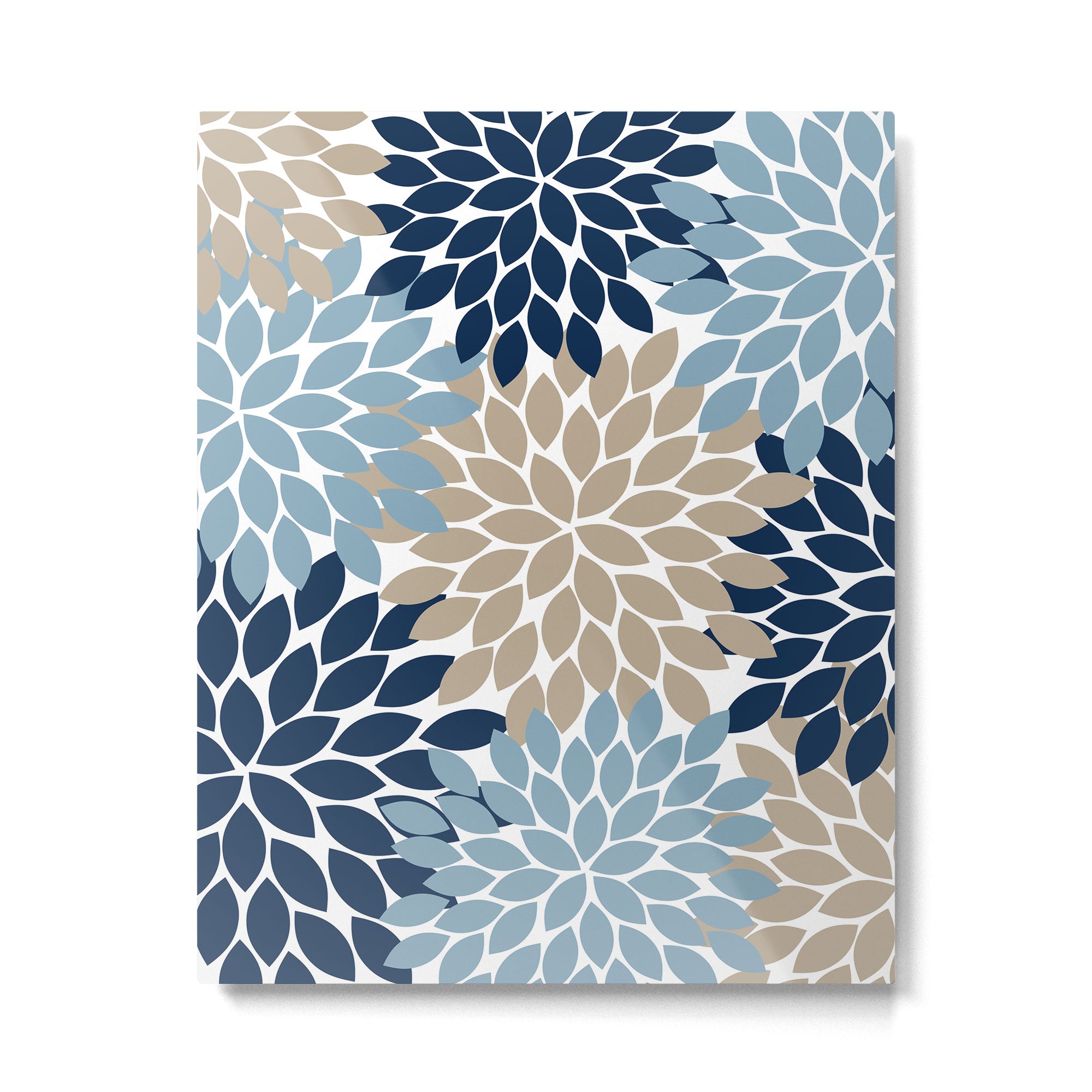 Navy Blue Tan Beige Flower Burst, Flower Petals, Floral Pattern Metal Print Gallery Image 6
