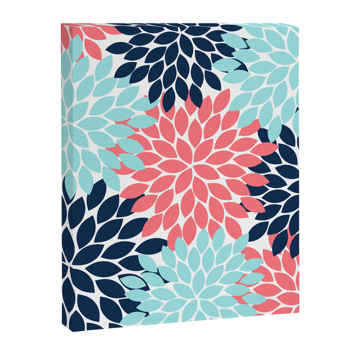 Navy Coral Aqua Floral Pattern Flower Burst Petals Canvas Print Gallery Image 1