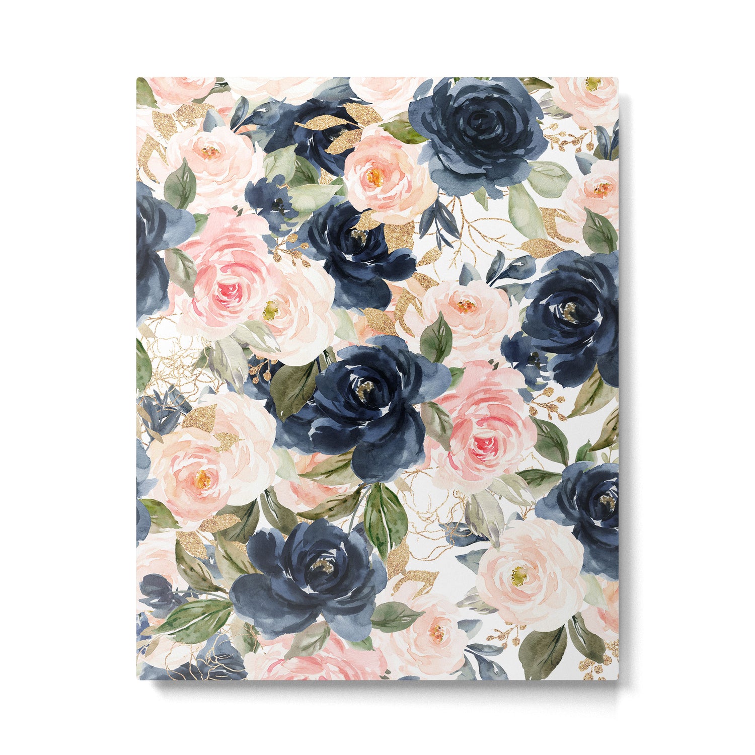 Navy Pink Watercolor Floral Pattern Nursery Flowers Metal Print Gallery Image 6
