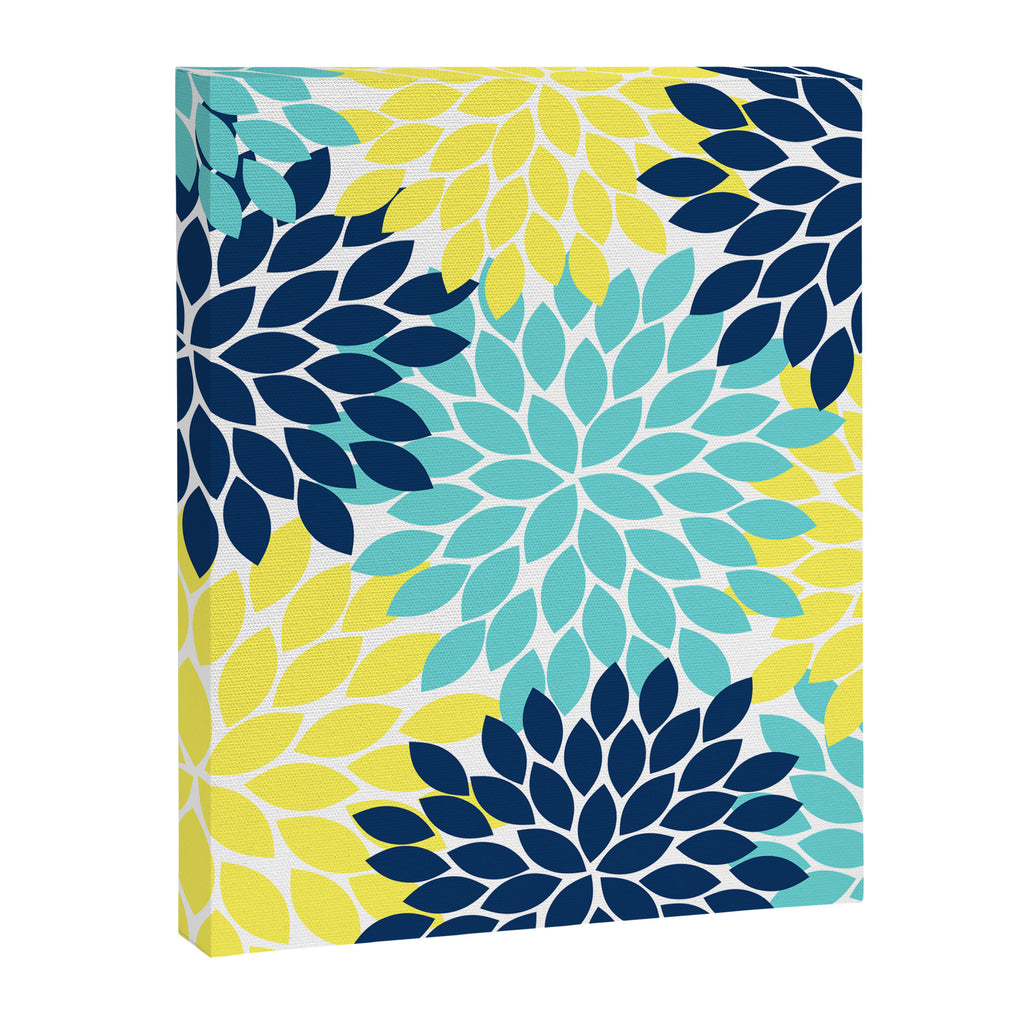 Navy Yellow Aqua Flower Pattern, Floral Pattern, Flower Petals, Flower Burst Canvas Print Gallery Image 8