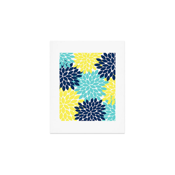 Navy Yellow Aqua Flower Pattern, Floral Pattern, Flower Petals, Flower Burst Art Print Gallery Image 1