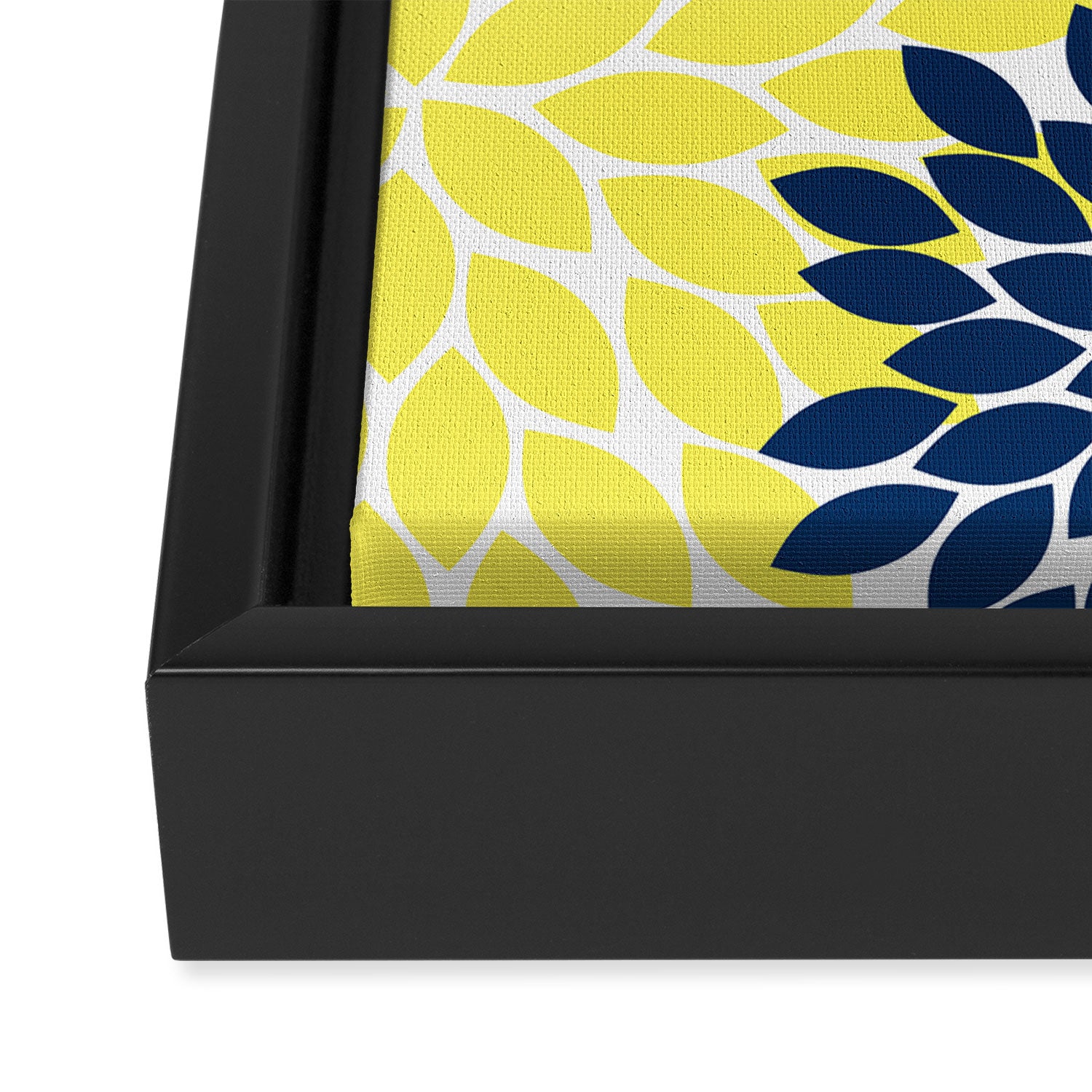 Navy Yellow Aqua Flower Pattern, Floral Pattern, Flower Petals, Flower Burst Framed Canvas Print Gallery Image 3