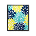 Navy Yellow Aqua Flower Pattern, Floral Pattern, Flower Petals, Flower Burst Framed Canvas Print Gallery Image 8