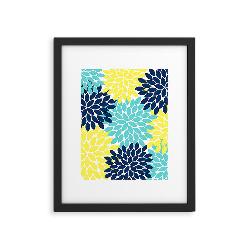 Navy Yellow Aqua Flower Pattern, Floral Pattern, Flower Petals, Flower Burst Framed Art Print Gallery Image 6