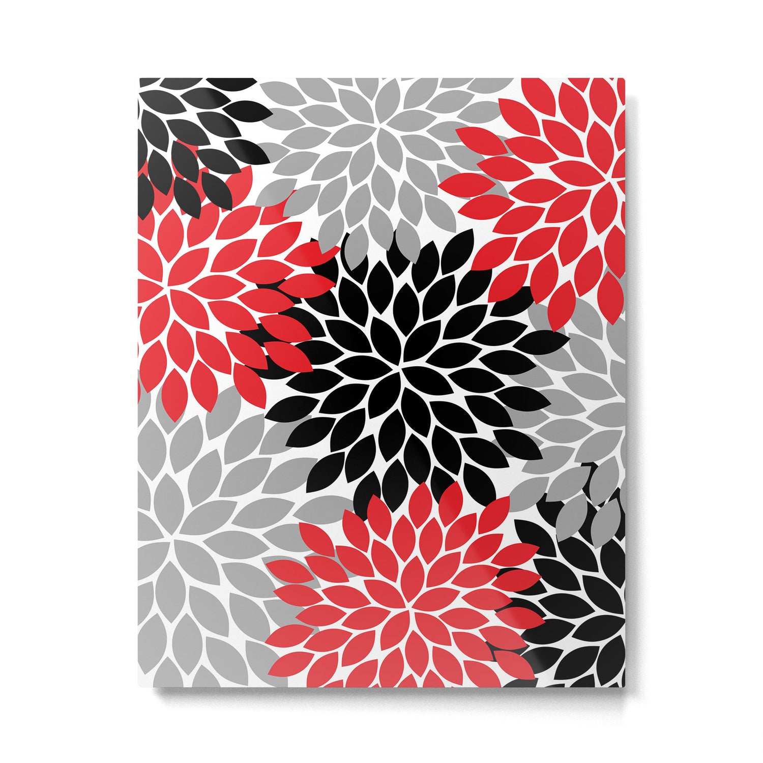 Red Black Gray Flower Pattern, Dahlia Flower Petals, Red Black Floral Pattern Metal Print Gallery Image 6