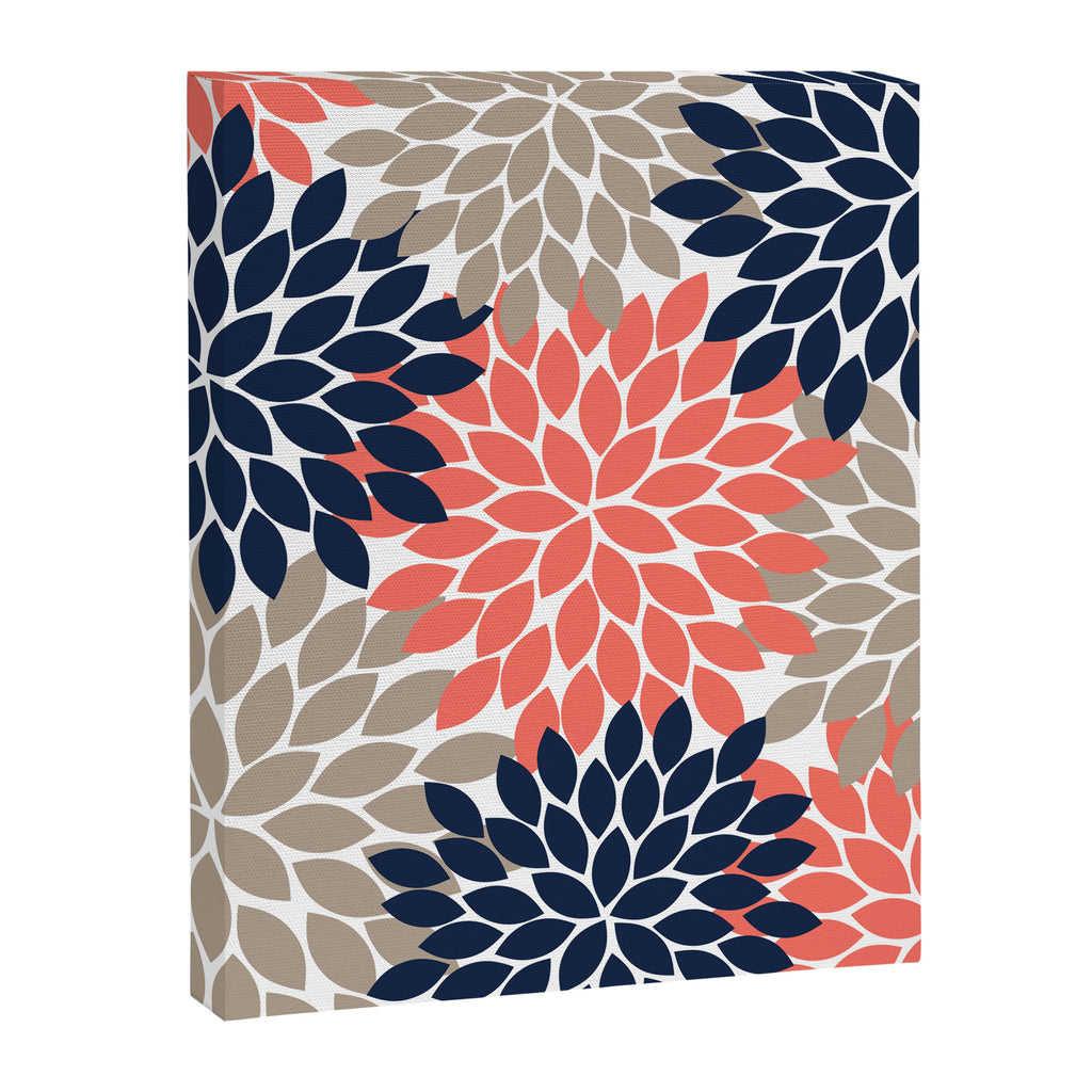 Tan Coral Navy Flower Burst Floral Pattern Canvas Print Gallery Image 8