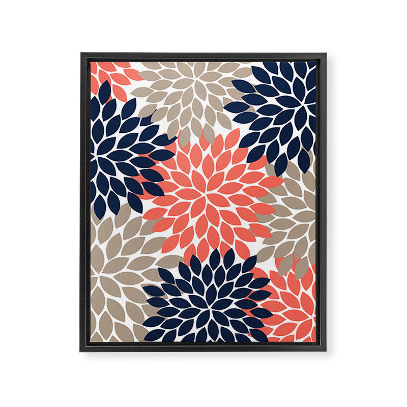 Tan Coral Navy Flower Burst Floral Pattern Framed Canvas Print Gallery Image 3