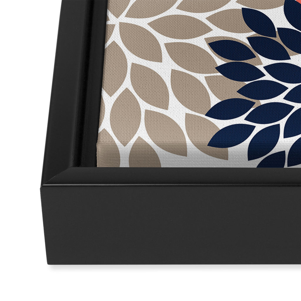 Tan Coral Navy Flower Burst Floral Pattern Framed Canvas Print Gallery Image 3