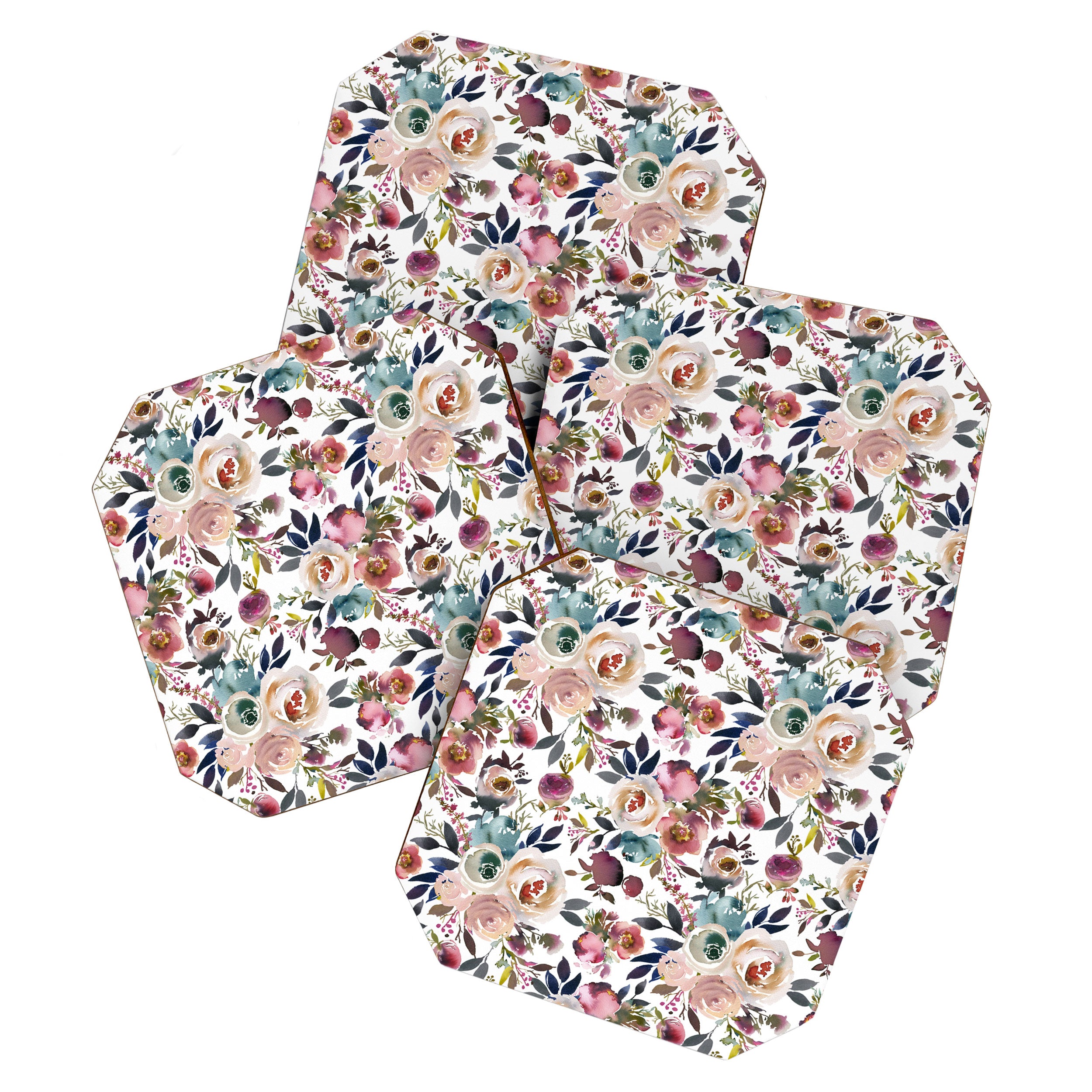 Watercolor Floral Pattern Flowers Coaster Gallery Image 1