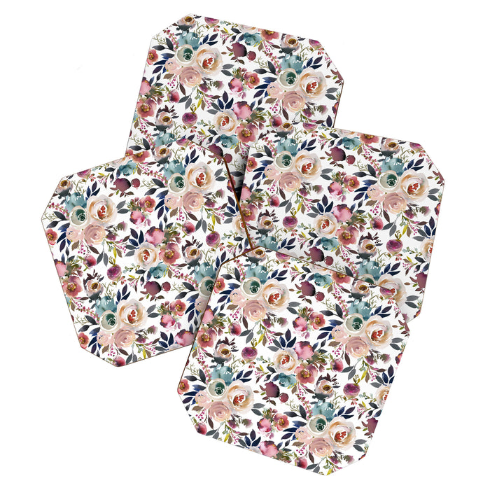 Watercolor Floral Pattern Flowers Coaster Gallery Image 1