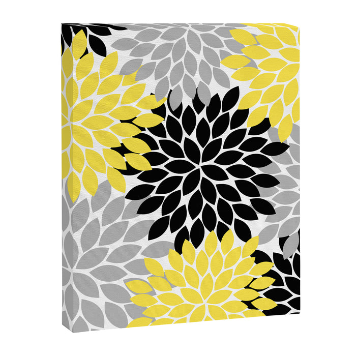 Yellow Black Gray Flower Burst Floral Pattern Canvas Print Gallery Image 1