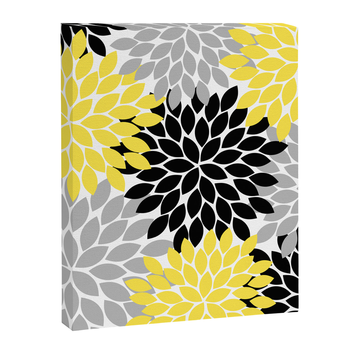 Yellow Black Gray Flower Burst Floral Pattern Canvas Print Gallery Image 8
