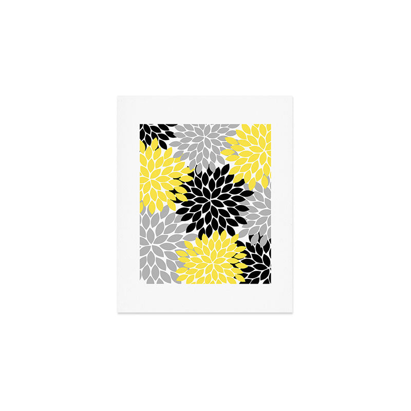 Yellow Black Gray Flower Burst Floral Pattern Art Print Gallery Image 1