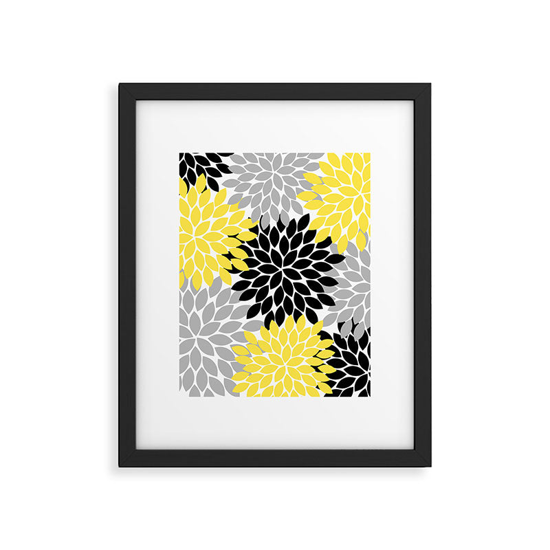 Yellow Black Gray Flower Burst Floral Pattern Framed Art Print Gallery Image 6