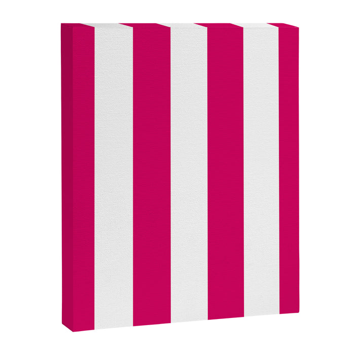 Bright Pink Peacock and White Wide Vertical Cabana Tent Stripe Canvas Print Gallery Image 1