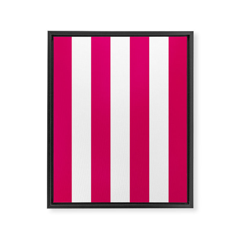 Bright Pink Peacock and White Wide Vertical Cabana Tent Stripe Framed Canvas Print Gallery Image 8