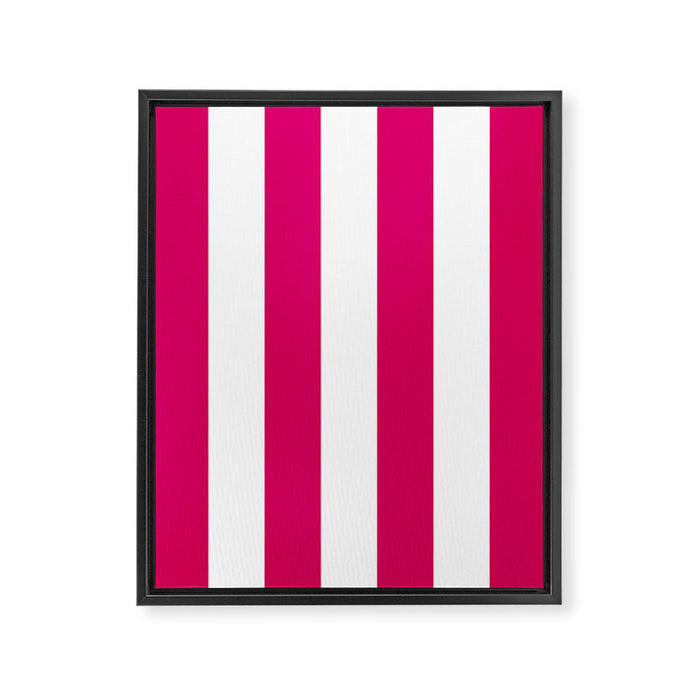Bright Pink Peacock and White Wide Vertical Cabana Tent Stripe Framed Canvas Print Gallery Image 1