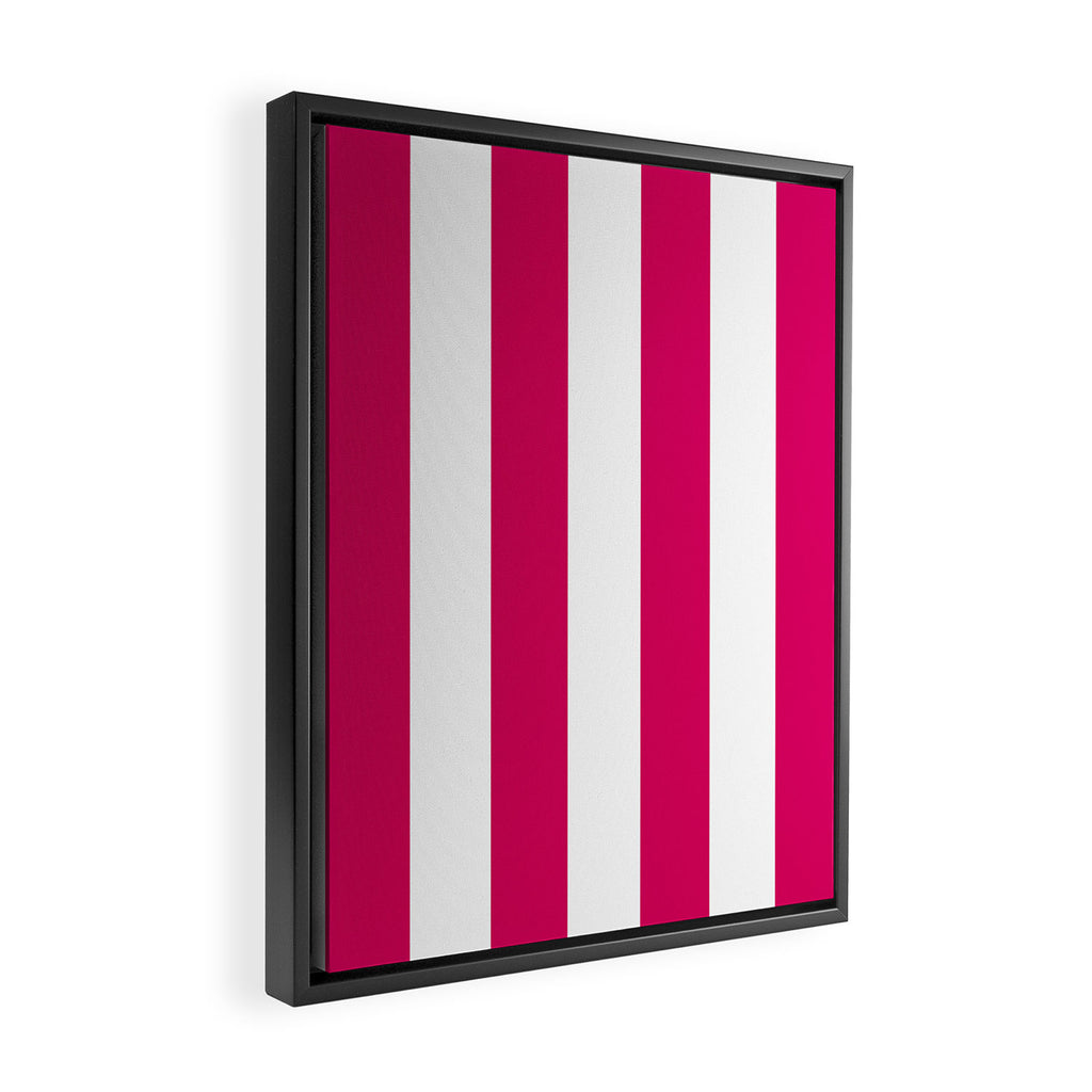 Bright Pink Peacock and White Wide Vertical Cabana Tent Stripe Framed Canvas Print Gallery Image 2