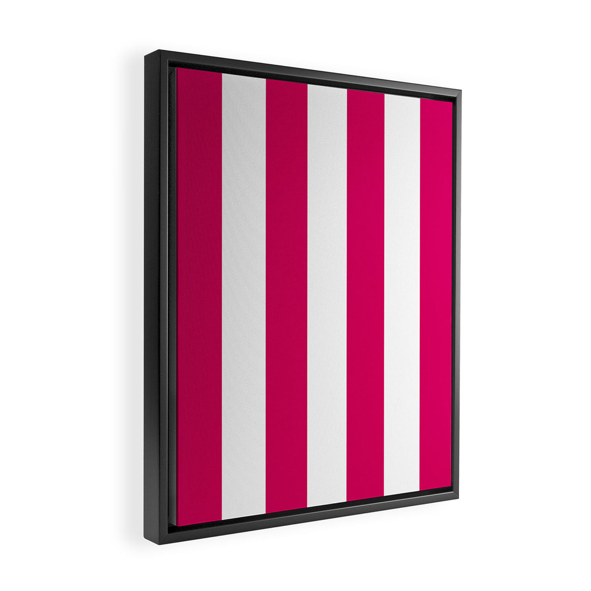 Bright Pink Peacock and White Wide Vertical Cabana Tent Stripe Framed Canvas Print Gallery Image 2