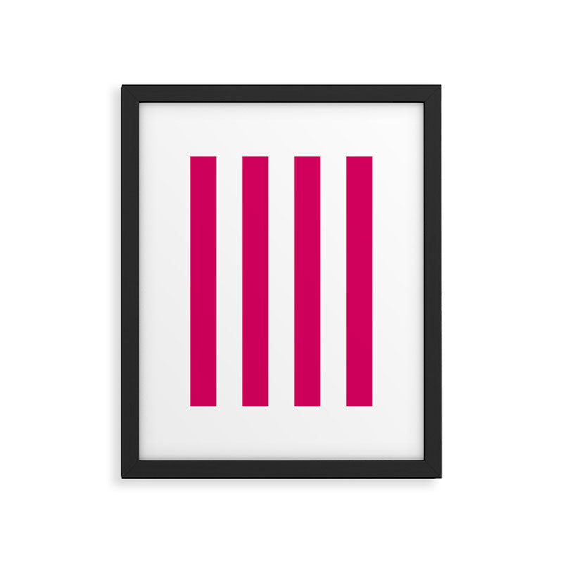 Bright Pink Peacock and White Wide Vertical Cabana Tent Stripe Framed Art Print Gallery Image 6